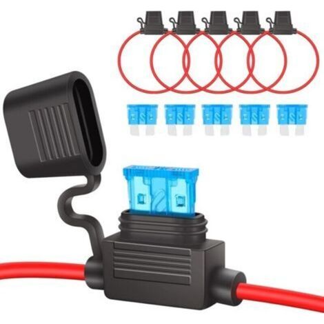 Lot De 5 Porte-Fusibles En Ligne 12 V, Porte-Fusible Étanche 16 Awg, Fil De Cuivre Avec Fusible 15 A Pour Voiture/Camion/Moto/Bateau (1/4)