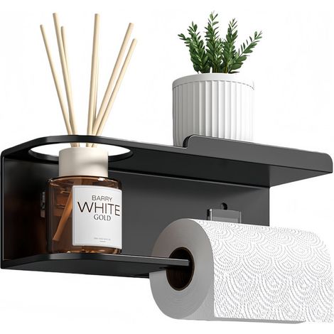 Porte-rouleau de papier toilette avec étagère - Organisateur de salle de bain en acier inoxydable - Vis auto-adhésive (1/5)