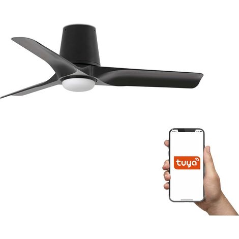 Faro Hey Tube Petit ventilateur de plafond 3 pales noir mat avec éclairage 2700 - 4000 - 6000 K, système intelligent Tuya (1/2)