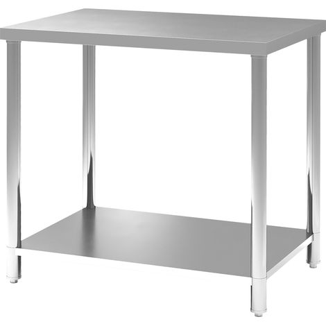 Arbeitstisch aus silberfarbenem Edelstahl mit 2 Ablagen, 90 x 60 x 86 cm, für Küche, Garage oder Garten