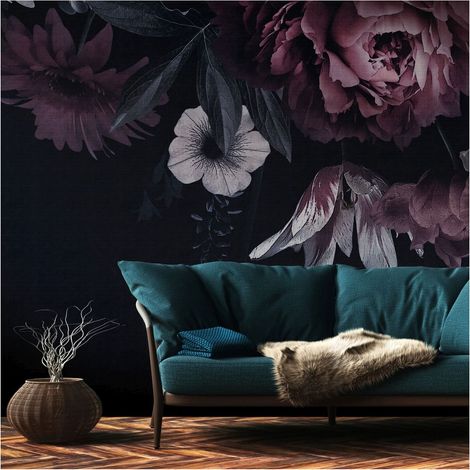 Sfondo fotografico Profhome 382791 Carta da parati TNT goffrata a caldo liscia con motivo floreale opaca nero rosso bianco verde 3,71 m x 2,8 m (1/5)