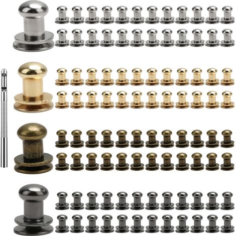 6-mm-Lederschrauben – 100 Stück, Zinklegierung – Rundkopf mit Dorn – Silber, Gold, Schwarz, Bronze – Taschen, Geldbörsen, DIY (1/5)