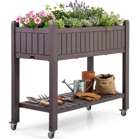 Jardinière Surélevée avec roulettes, Lit de Jardin avec Moniteur d’Eau, Trou de Drainage Étagère de Rangement, Bac à Plantes Divisible Élevé (1/5)
