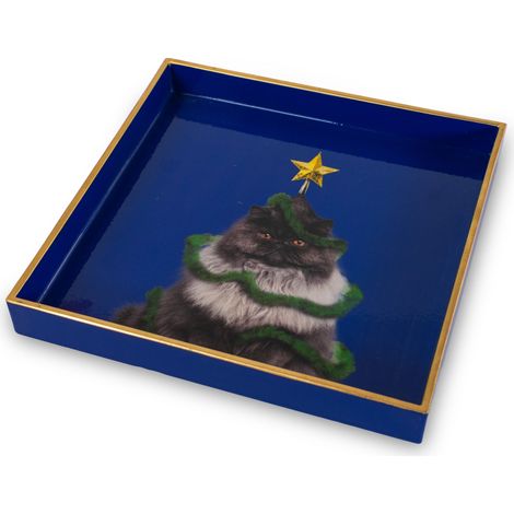 WD LifeStyle Vassoio Svuota Tasche Quadrato 20 x 20 Cm Decoro Gatto Natale