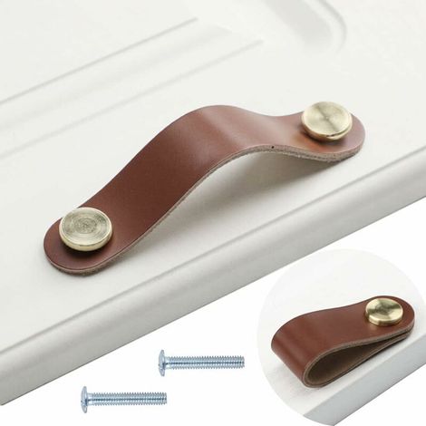 Poignées cuir de Placard, 4 Poignée Poignées de meubles vintage,Boutons en cuir pour armoires de cuisine thsinde-- (1/5)