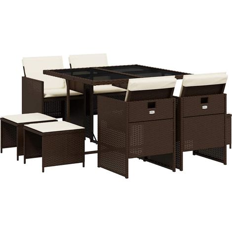 Maison Exclusive - 9-tlg. Garten-Essgruppe mit Kissen Braun Poly