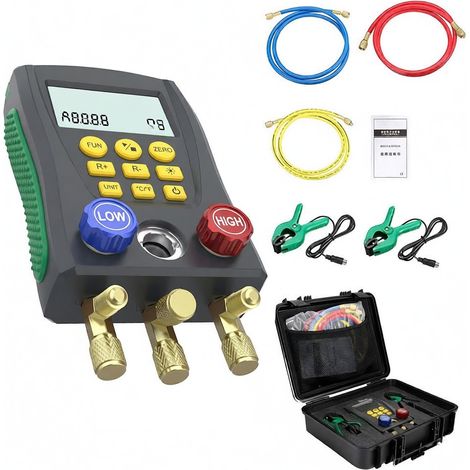 DUOYI DY517A numérique Manifold jauge HVAC vide pression Fill manomètre réfrigération collecteur de pression/vide testeur HVAC température Valve avec (1/5)