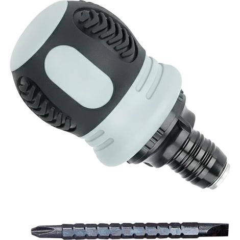 Tournevis Stubby à cliquet avec tige télescopique Pointe double plate et étoile (CR-V) Manche antidérapant ergonomique Outil multifonction compact (1/2)