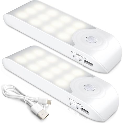 Wiederaufladbares LED-Nachtlicht, [2 Stück] Automatische LED-Bewegungsmelderlampe, tragbare magnetische Wandleuchte, für Kleiderschrank, Schlafzimmer, Flur, Garderobe, Treppenhaus [12 LEDs] [3 Modi]