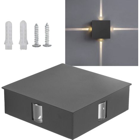 Applique murale LED 12 W en aluminium avec 4 LED, quatre faisceaux, idéale pour une utilisation en chambre, salon, couloir, karaoké, restaurant ou allée. Boîtier noir. (1/5)