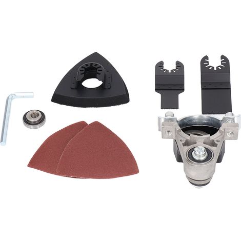 Kit conversion meuleuse acier inoxydable tête universelle articulée ensemble adaptateur pour bricolage bois 1 tête 1 plateau triangle 2 papiers 2 lames clé (1/5)
