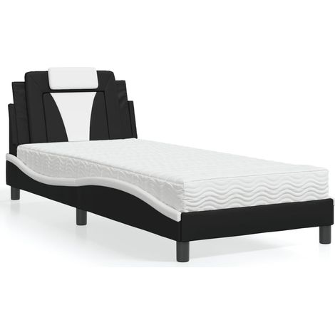 Lit Viana avec matelas-Lit Adulte noir et blanc 90x190 cm similicuir 134398 (1/5)