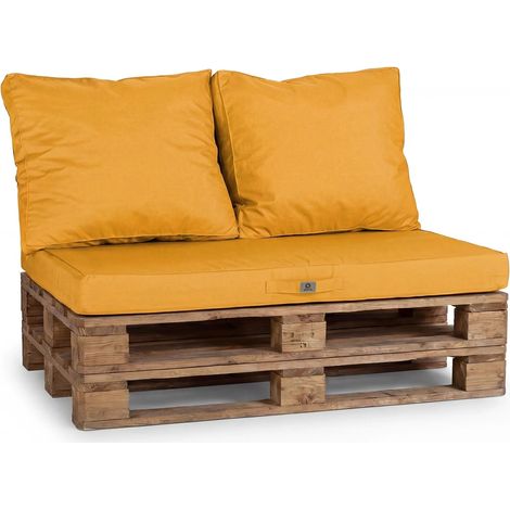 Kit Coussins Palette Déhoussable 120x80 Jaune - Imperméable & Extérieur (1 Assise + 2 Dossiers) (1/4)