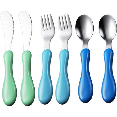 Couverts Enfants - Fourchette Cuillère Ensemble En Acier Inoxydable 304 - Poignée Ergonomique Pour Petites Mains - 6 Pièces (1/5)