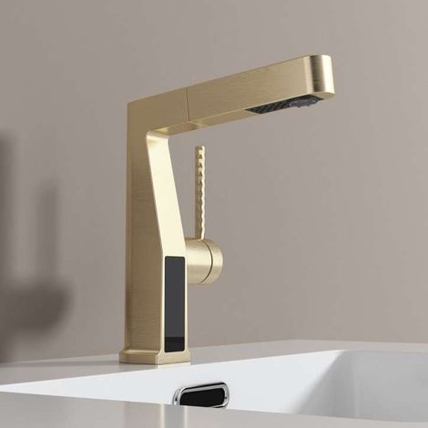 Robinet mitigeur vasque lavabo led doré brossé, Star (1/5)