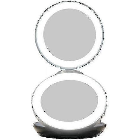 Miroir de voyage grossissant à LED rechargeable amélioré, miroir de maquillage compact avec éclairage et grossissement 1x/5x, miroir de courtoisie pliable double face (1/5)