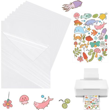 30 Feuilles Papier Autocollant Imprimante, Film Transparent Autocollant Vinyle A4 Papier Stickers D'impression Étiquette Adhésif Imprimable pour Imprimante à Jet d'Encre (21 x 29.7 cm) (1/5)