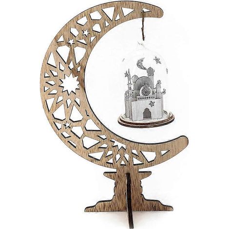 Lanterne en bois en forme de lune, artisanat, décoration intérieure, cadeaux et décorations artisanales (Lune Étoile Argentée) (1/5)