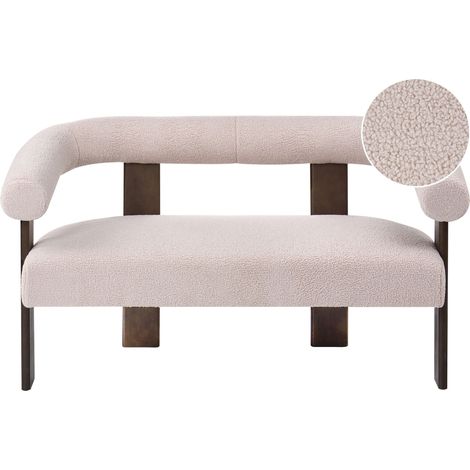 Divano a 2 posti con rivestimento in bouclé gambe in legno beige chiaro e marrone scuro Ilbro