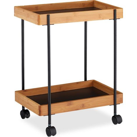 Carrello da cucina mobile 57 x 46 x 28 cm 4 ruote eleganti design contemporaneo in bambù nero 130007511