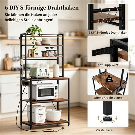 Étagère, station de bar à café, de cuisine avec prises électriques, commode de cuisine, mini poste de travail fixe