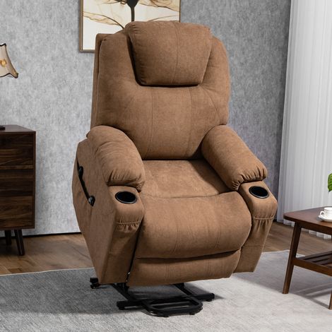 Café - Fauteuil élévateur électrique inclinable avec 8 points massage et chauffage, tissu lin moderne, télécommande, 90x101x107 cm (1/4)