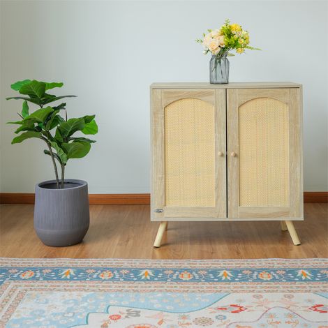 Abrihome Sideboard Cabinet with Cane Doors – Stylish Storage for Bedroom & Living Room, 80D x 35W x 85H CM (1/5)