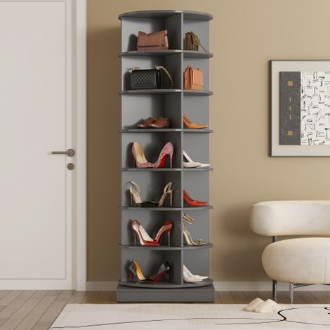 Meuble à chaussures rotative 61x61x165 cm, étagères hautes, pour l'entrée et vestiaires, gris