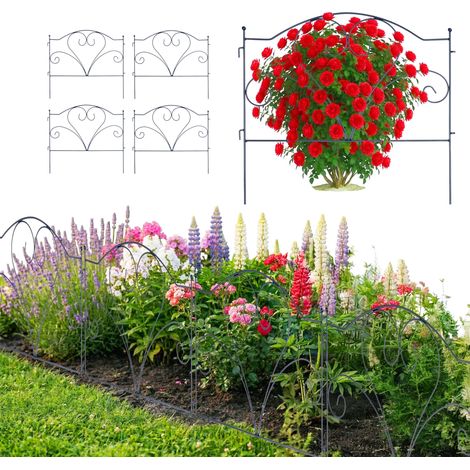 Relaxdays garden edging, set of 5, metal, 45 x 50 cm (H x W), push-in border for beds & lawns, decorative fence, black