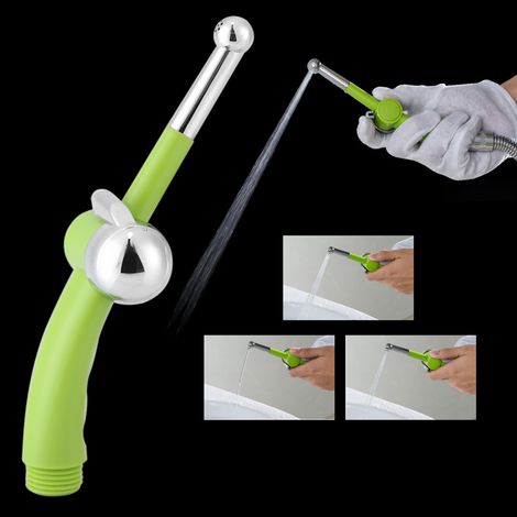 Douchette WC Portable avec Spray Jet Adjustable et Poignée Ergonomique pour Toilette (ABS, G1/2, Argent/Vert, 74x160mm) (1/5)