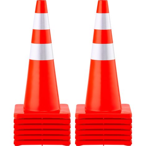 Mophorn-Sicherheitshütchen, 28 Zoll/73 cm, 12 Stück, PVC Orange, mit reflektierenden Kragen, für Verkehr/Einfahrt/Schule, Material PVC