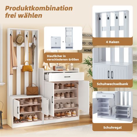 Ensemble porte-manteau 140,6x32x180 cm combiné armoire à chaussures,mobilier de couloir multifonction pour rangement et séchage. (1/5)