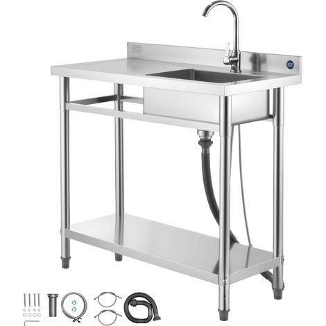 Mophorn Lavello in acciaio inox 100 x 50 x 94 cm, vasca singola con rubinetto e ripiano integrato, ideale per cucina, garage,lavanderia e utilizzo esterno, con piano di lavoro posizionato a sinistra (1/5)