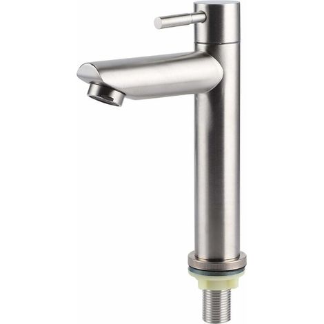 Acier Inoxydable Brossé Simple Robinet Froid Lavabo Robinet Eau Type Clé Robinet Accessoire de Salle de Bains pour la Maison Cuisine Salle de Bains(Robinet Froid Simple Plat) (1/5)