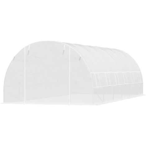 Outsunny Serra da Giardino 8x3x2 m con Rivestimento in Plastica e Acciaio Bianco