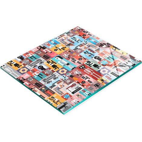 Lavagna decorativa multifunzionale in vetro per cucina, con figure di persone e robot, 60x52 cm. (1/5)