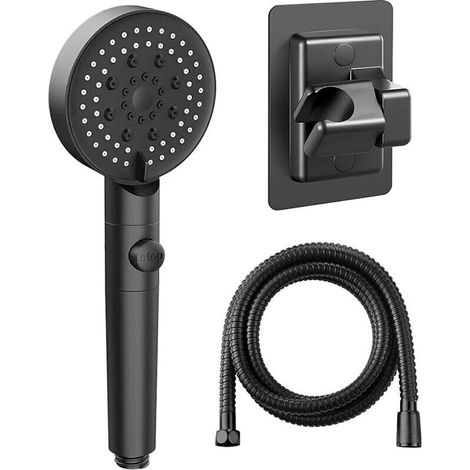 5-Modus-Duschkopf, Handbrause-Set, Wasserspar-Duschkopf mit Stopptaste, Hochdruck, mehrere Düsen (Schwarz)
