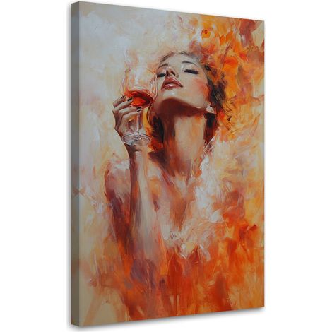 Tableau déco Fille avec verre de vin orange 40x60 (1/5)