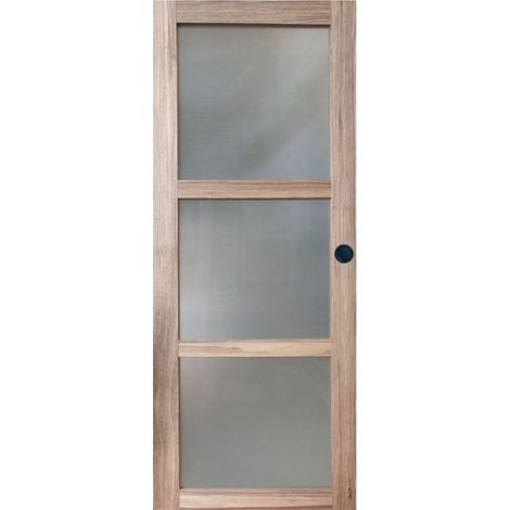 Puerta corredera de madera Frake con vitrina H204 x L83 cm, con conchas negras Gd Menuiseries