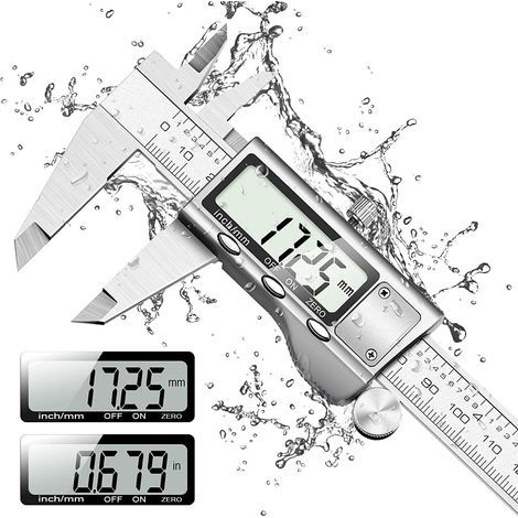 Calibrador digital de 150 mm, acero inoxidable, pantalla LCD grande, precisión ajustable de 0,01 mm, conversión mm/pulgada (1/5)