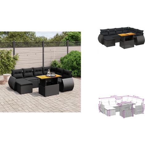 Salon de jardin 8 pcs avec coussins noir résine tressée - Ensemble Salon De Jardin - Meuble Extérieur - Résine Tressée - Rotin Synthétique - Table Extensible (1/3)