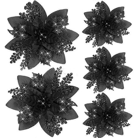 20 Stück 14,5 cm große künstliche Glitzerblumen für Weihnachten, Weihnachtsbaumschmuck, Neujahrsschmuck, Weihnachten, C (1/5)