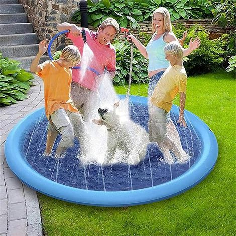 200 cm große Hunde-Sprühmatte, faltbarer Haustierpool und Badebecken, Wasserspielzeug für Kinder und Hunde im Freien, Blau-x