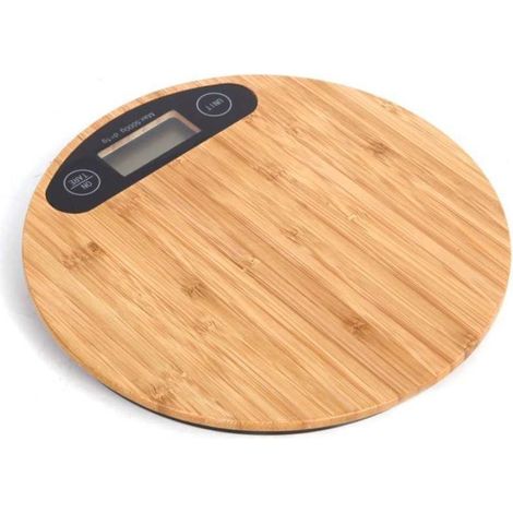 BILANCIA DIGITALE LCD PIATTO RIPIANO IN LEGNO FORMA TONDA 5 KG DA 1GR A 5KG