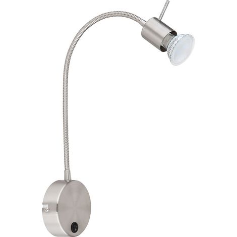 Lampada da parete Lampada da parete Lampada sala da pranzo faretto argento con interruttore e flexospot, metallo nichel opaco, orientabile, attacco 1x GU10, LxA 9x53 cm