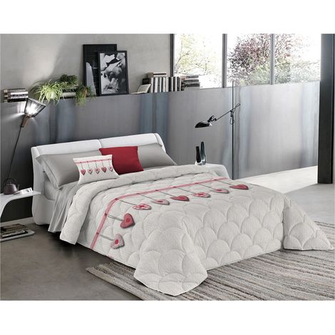 Trapunta invernale made in italy in 2 misure e 3 colori fantasia Cuori appesi Rosso - Matrimoniale