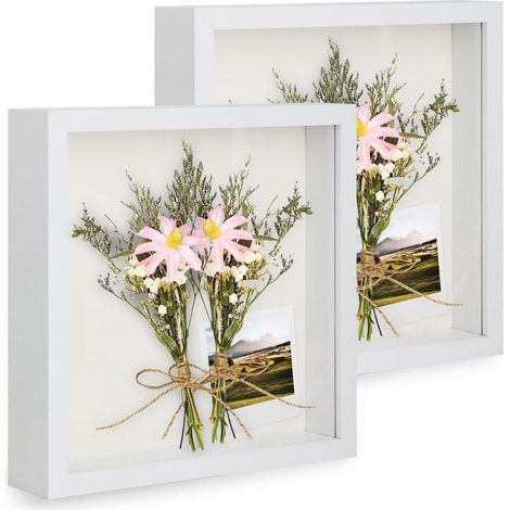 3D Bilderrahmen zum Befüllen 2er Set 20x20cm Weiß mit Echtglas für Wand & Tisch (1/5)