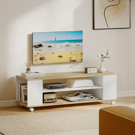 Meuble Roues Flottantes Tv Étagères Téléviseurs Jusqu 55 Pouces Mobilier Intérieur Blanc 120x40x38,5cm