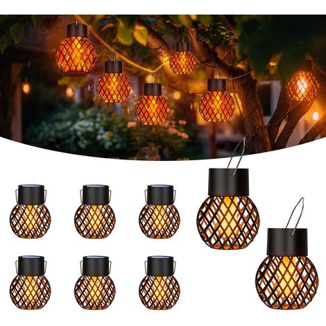 Lot de 8 Lampes Solaires Extérieures Lampe Solaire Suspendue à Flamme Étanche IP65 Décoration Terrasse Balcon Clôture Fête (1/4)