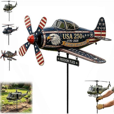 Girouette en forme d'hélicoptère UH-1, emblème des vétérans du Vietnam, avec hélice tournante, sculpture d'avion en métal 2D pour extérieur. (1/5)